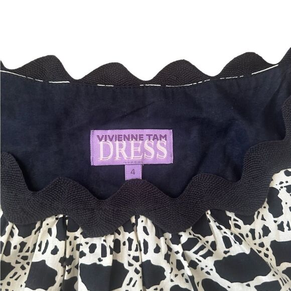 Vivienne Tam Abstract Cream and Black Sleeveless Retro Style Dress Size 4 - Picture 14 of 15